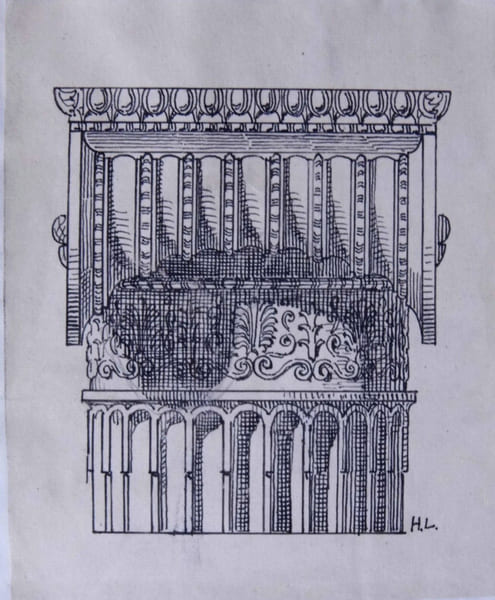 Colonne, chapiteau et ordre ionique - Dessin original sign&eacute;. Louis Henri Laffill&eacute;e