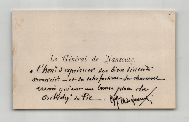 G&eacute;n&eacute;ral de Nansouty - Carte de visite autographe sign&eacute;e - Biblioth&egrave;que du Pie. G&eacute;n&eacute;ral de Nansouty (Charles-Marie-&Eacute;tienne Champion Dubois de Nansouty)