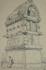 Tombeau lycien du Mus&eacute;e britannique — Dessin original sign&eacute;, encre vers 1930 (d'apr&egrave;s un dessin de Viollet-le-Duc). Louis Henri Laffill&eacute;e