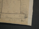 Tombeau lycien du Mus&eacute;e britannique — Dessin original sign&eacute;, encre vers 1930 (d'apr&egrave;s un dessin de Viollet-le-Duc). Louis Henri Laffill&eacute;e