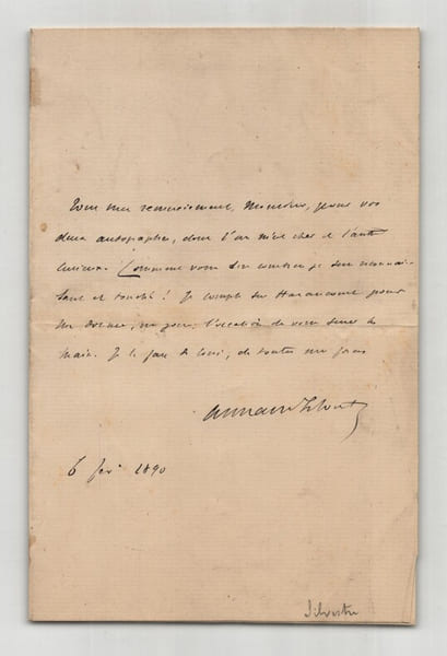 Armand Silvestre - Lettre autographe sign&eacute;e de remerciements - 1890. Armand Silvestre