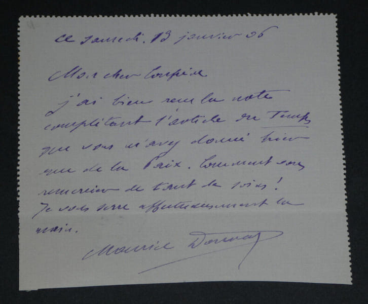 Maurice DONNAY - LETTRE AUTOGRAPHE SIGN&Eacute;E, 1906. Maurice DONNAY