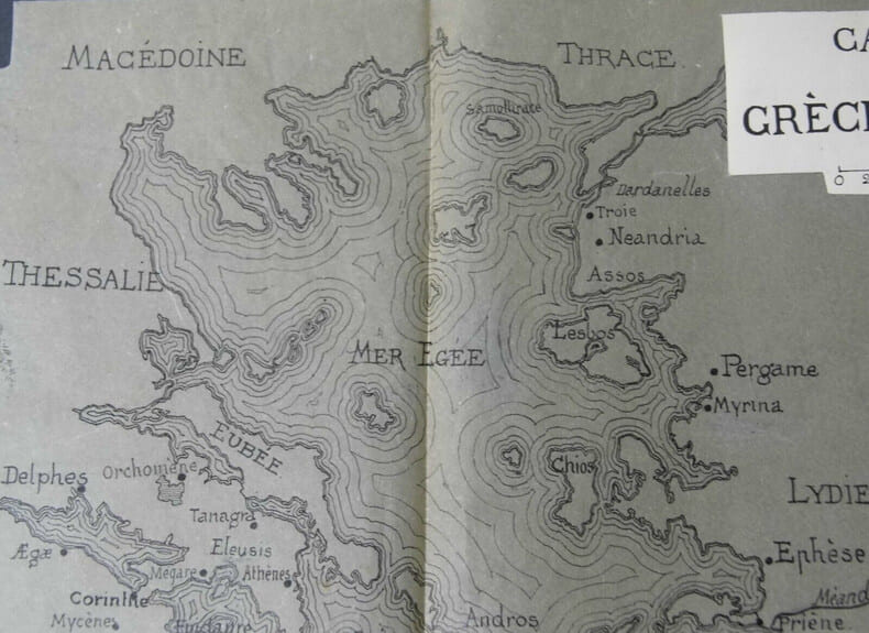 Carte de la Gr&egrave;ce antique - Dessin original sign&eacute; - Encre vers 1930. Louis Henri Laffill&eacute;e