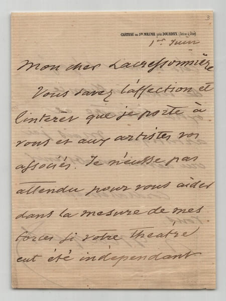 Auguste Maquet - Lettre autographe sign&eacute;e. Auguste Maquet