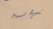 Marcel Aym&eacute; - Lettre autographe sign&eacute;e &agrave; une actrice de Dominique – Th&eacute;&acirc;tre 1951. Marcel Aym&eacute;