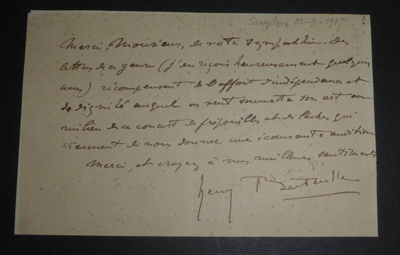 HENRY BATAILLE DRAMATURGE LETTRE AUTOGRAPHE SIGNEE de remerciement 1917. Henry Bataille