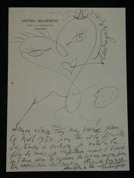 Louis Touchagues - Dessin original et Vœux autographes sign&eacute;s pour No&euml;l de 1950. Louis Touchagues