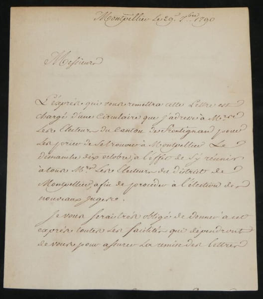 Jean-Jacques-R&eacute;gis de Cambac&eacute;r&egrave;s Lettre sign&eacute;e Les &eacute;lecteurs Canton du [..] 1790. Jean-Jacques-R&eacute;gis de Cambac&eacute;r&egrave;s