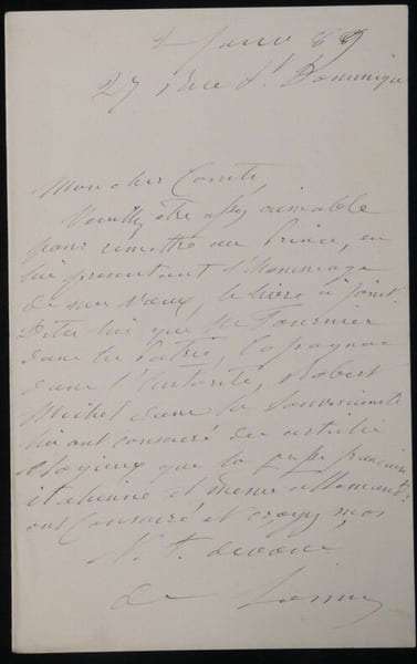 Comte de Loisne - Lettre autographe sign&eacute;e au Comte de Girardin. Auguste de Loisne (Comte de Loisne)