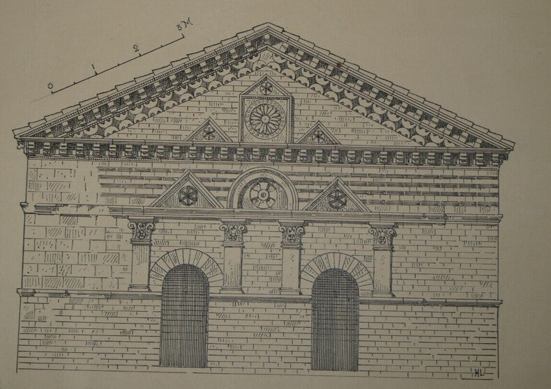 Face post&eacute;rieure du baptist&egrave;re de Poitiers - Dessin original sign&eacute;. Louis Henri Laffill&eacute;e