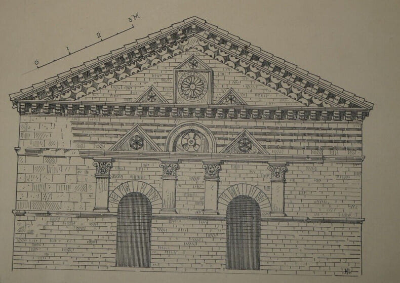 Face post&eacute;rieure du baptist&egrave;re de Poitiers - Dessin original sign&eacute;. Louis Henri Laffill&eacute;e