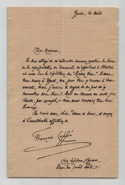 Fran&ccedil;ois Copp&eacute;e - Lettre autographe sign&eacute;e "La r&eacute;p&eacute;tition du "Rendez-vous"". Fran&ccedil;ois Copp&eacute;e
