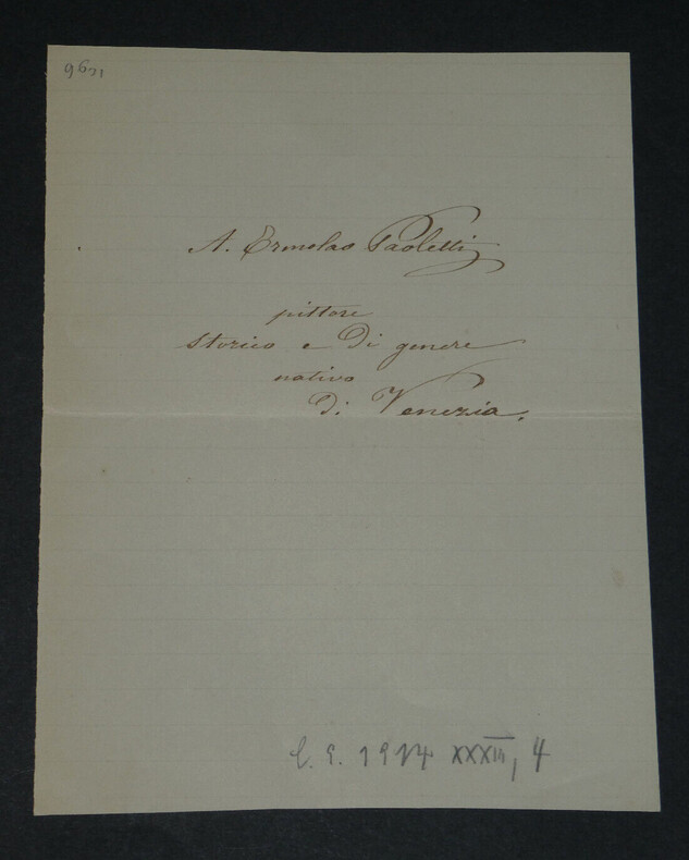 Antonio Ermolao Paoletti - Page avec lignes de texte autographes sign&eacute;es. Antonio Ermolao Paoletti