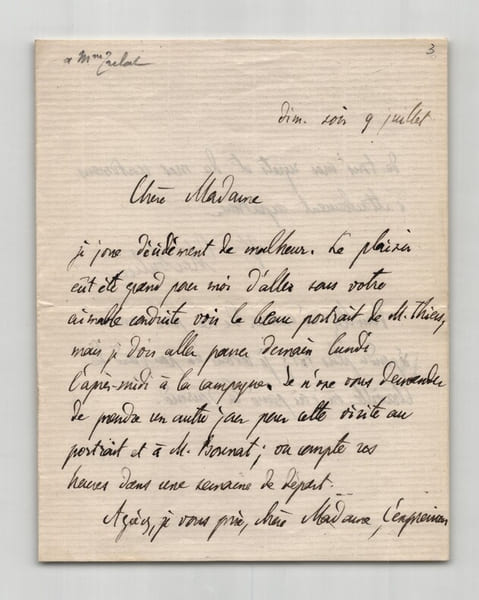 Victor Cherbuliez Lettre autographe sign&eacute;e &agrave; Marie Tr&eacute;lat, Portrait de M. Thiers. Victor Cherbuliez