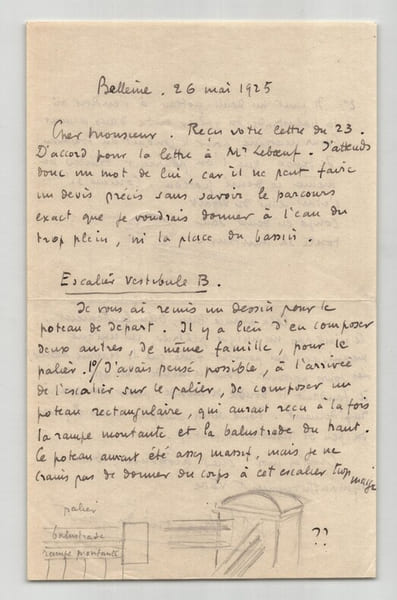 Roger Martin du Gard - Lettre autographe sign&eacute;e avec croquis, Bell&ecirc;me 1925. Roger Martin du Gard