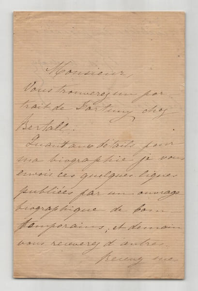Ricardo de Madrazo - Lettre autographe sign&eacute;e - Ma biographie - 1880. Ricardo de Madrazo