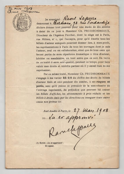 Pouvoir sign&eacute; par Raoul Laparra - Collection coh&eacute;rente de 25 auteurs & musiciens. Raoul Laparra
