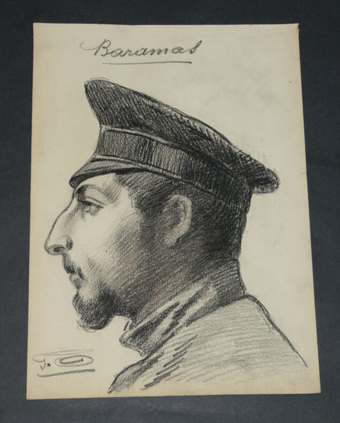 DESSIN ORIGINAL AU CRAYON SIGN&Eacute; - GUERRE 14/18 - "BARAMAS" OHRDRUF. 