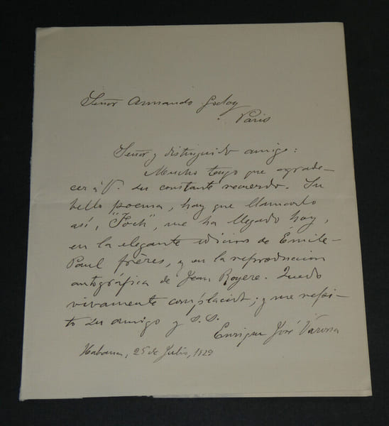 Enrique Jos&eacute; VARONA - Lettre autographe sign&eacute;e - Politique Cuba - Foch - 1929. Enrique Jos&eacute; Varona
