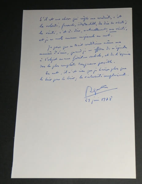 Roger IKOR Pens&eacute;e autographe sign&eacute;e de 1978 "actuellement ma v&eacute;rit&eacute;" 1 page. Roger IKOR