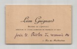 L&eacute;on Guignard - Carte de visite autographe sign&eacute;e &agrave; Mr Risler de Remerciements. L&eacute;on Guignard