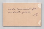 L&eacute;on Guignard - Carte de visite autographe sign&eacute;e &agrave; Mr Risler de Remerciements. L&eacute;on Guignard