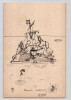 Dessin &agrave; l'encre d'une sc&egrave;ne maritime "Dernier sacrifice", sign&eacute; Alfred. Alfred