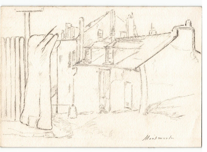 Dessin au crayon, Montmartre Paris, par E. Phelipeau, ann&eacute;es 20. E. Phelipeau