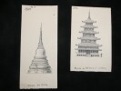 Dessin original sign&eacute; - Stupa siamois Phra Chedi & Pagode H&ocirc;-ryouzi. Louis Henri Laffill&eacute;e