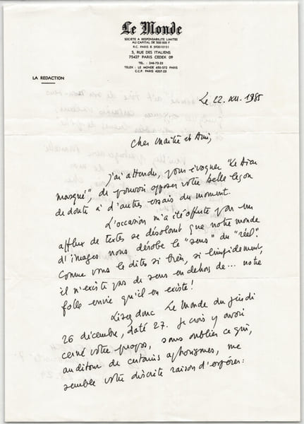 Bertrand Poirot-Delpech - Lettre autographe sign&eacute;e sur la revue "Le Monde" 1985. Bertrand Poirot-Delpech