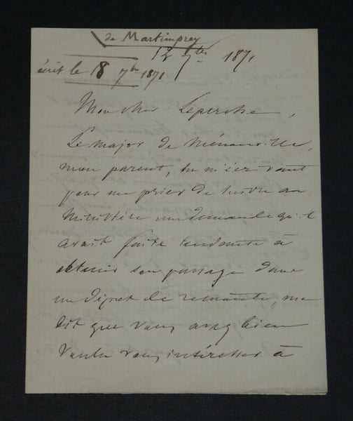 G&eacute;n&eacute;ral Edmond de Martimprey - Lettre autographe sign&eacute;e - 1871. Edmond de Martimprey