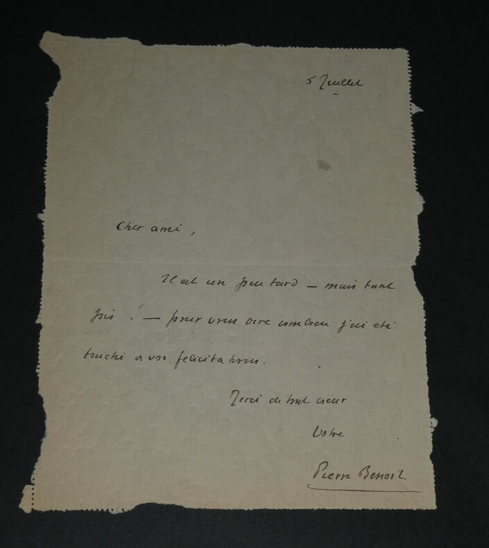 Pierre BENOIT - Lettre autographe sign&eacute;e - 1931. Pierre Benoit
