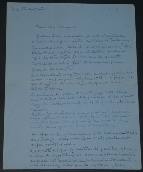 Pierre Hod&eacute; - Lettre autographe sign&eacute;e [Ignor&eacute; de ce salon b&acirc;tard] - 1929. Pierre Hod&eacute;