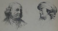 Belle paire de dessins originaux au crayon - Étude de deux visages signée A.T.