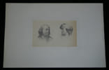 Belle paire de dessins originaux au crayon - &Eacute;tude de deux visages sign&eacute;e A.T.. A.T.