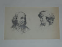 Belle paire de dessins originaux au crayon - Étude de deux visages signée A.T.