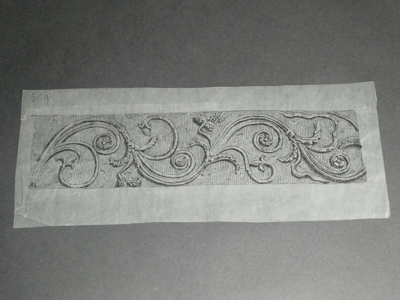 Dessin original sign&eacute; - Rinceau sur une frise de la voie des tombeaux &agrave; Pomp&eacute;i. Louis Henri Laffill&eacute;e