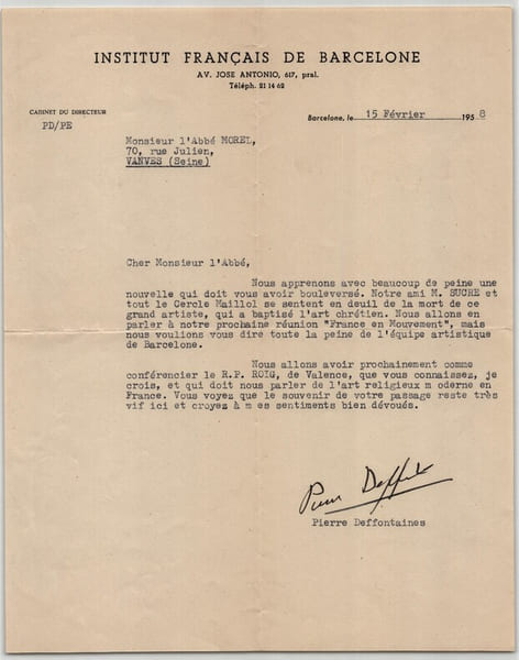 Pierre Deffontaines - Lettre dactylographi&eacute;e sign&eacute;e &agrave; l'Abb&eacute; Morel - 1958. Pierre Deffontaines