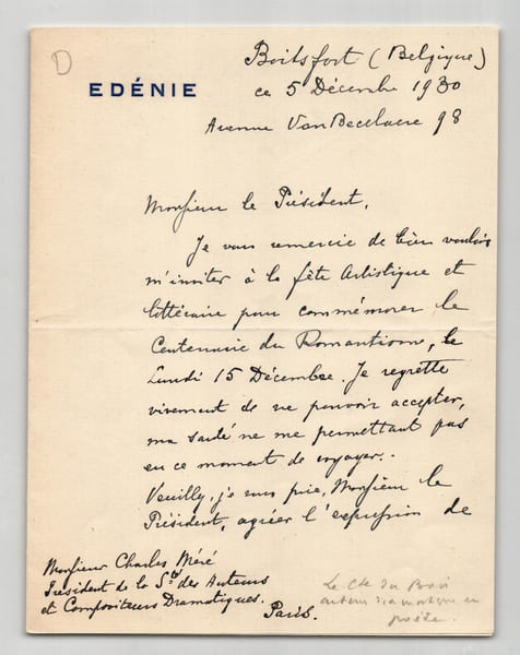 L&eacute;on Du Bois Compositeur Belge - Lettre autographe sign&eacute;e &agrave; Charles M&eacute;r&eacute; - 1930. L&eacute;on Du Bois