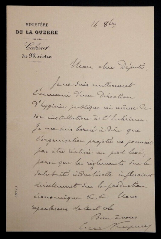 Charles DE FREYCINET - LETTRE AUTOGRAPHE SIGN&Eacute;E Minist&egrave;re de la guerre. Charles Louis Saulces DE FREYCINET