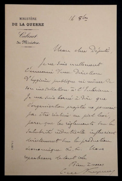 Charles DE FREYCINET - LETTRE AUTOGRAPHE SIGN&Eacute;E Minist&egrave;re de la guerre. Charles Louis Saulces DE FREYCINET