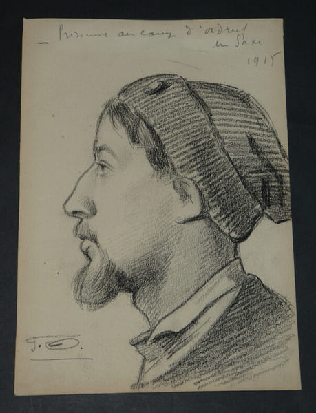 DESSIN ORIGINAL AU CRAYON SIGN&Eacute; - GUERRE 14/18 - "PRISONNIER AU CAMP" OHRDRUF. 