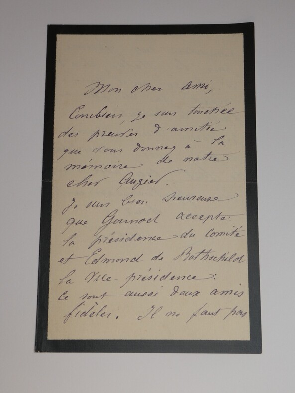 Veuve Emile AUGIER - LETTRE AUTOGRAPHE SIGN&Eacute;E pour la statue, "Arago" - 2 pages. Veuve Emile AUGIER
