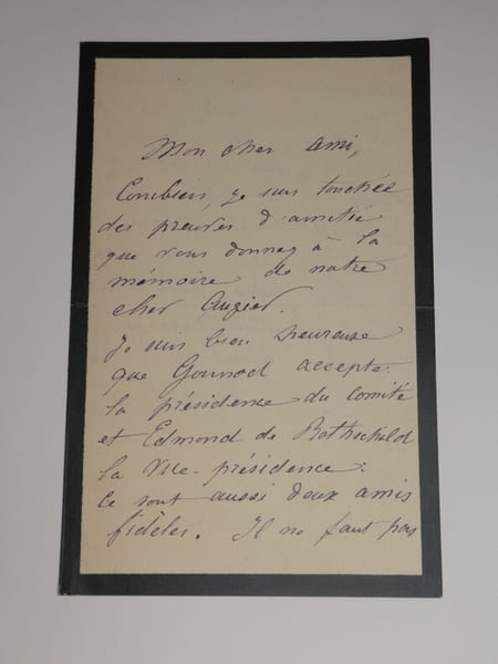 Veuve Emile AUGIER - LETTRE AUTOGRAPHE SIGN&Eacute;E pour la statue, "Arago" - 2 pages. Veuve Emile AUGIER