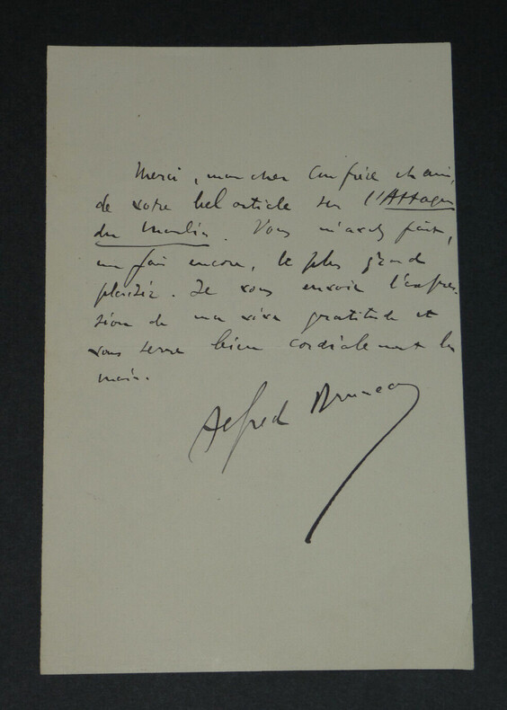 Alfred Bruneau - Lettre autographe sign&eacute;e - "L'attaque du moulin". Alfred Bruneau