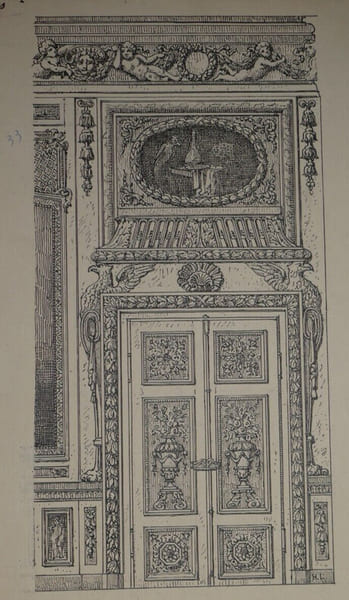 Dessin original sign&eacute; - Une porte du grand salon de l'h&ocirc;tel de Lauzun. Louis Henri Laffill&eacute;e