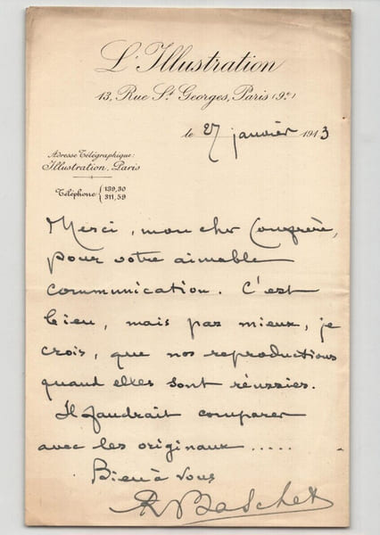 Ren&eacute; Baschet - LETTRE AUTOGRAPHE SIGN&Eacute;E - Journal L'Illustration - 1913. Ren&eacute; Baschet