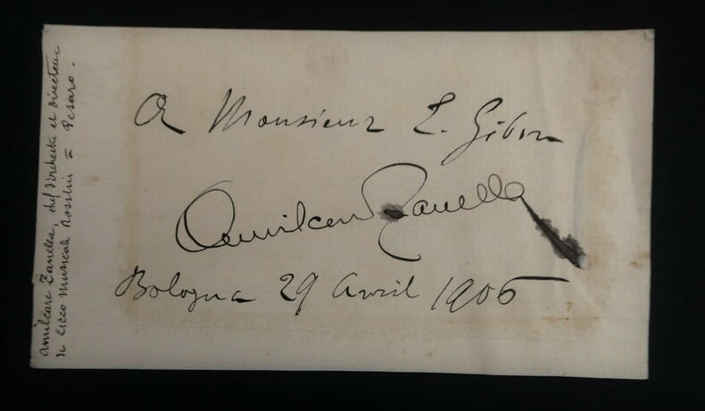 ZANELLA Amilcare - CARTE AUTOGRAPHE SIGNEE, BOLOGNE 1906. Amilcare Zanella