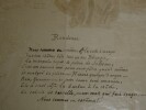 Charles Monselet - Po&egrave;me autographe sign&eacute; sur papier gaufr&eacute; illustr&eacute; - "Rondeau". Charles Monselet