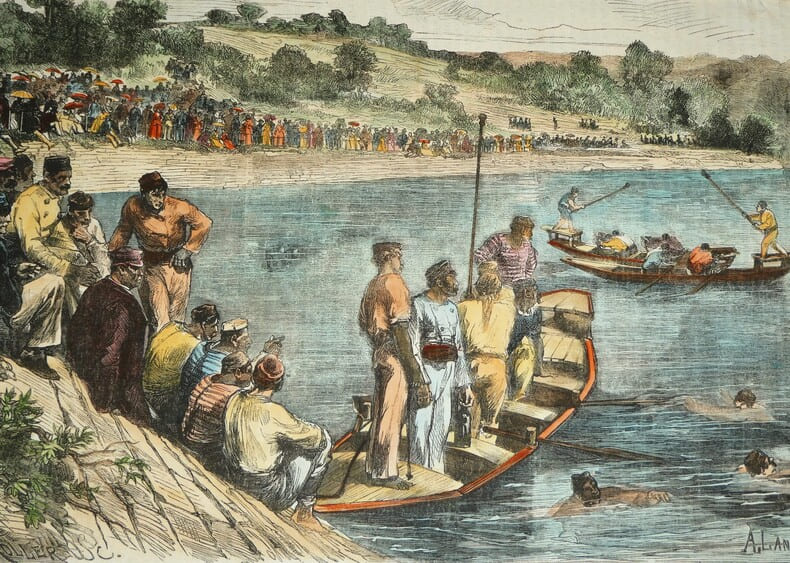 Les f&ecirc;tes des environs de Paris - La Joute &agrave; la Lance. Auguste Lan&ccedil;on (A. LANCON)